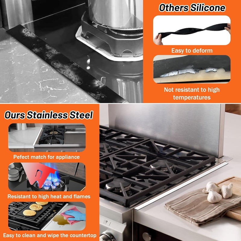 LIFFEE Stove Gap Covers Stainless Steel (2PCS),Stove Gap Filler,Range Trim Kit,Stove Gap Guard for Kitchen Oven Between Stovetop and Counter,Easy Clean Heat Resistant,Adjustable Length 13.8'' to 27.5'',White - Image 5